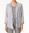 Alfred Dunner Women Stretch Gray Stripe Necklace Draped Layered Blouse Top S
