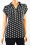 Charter Club Women Henley Collar Stretch Black Geometric Print Polo Blouse Top M