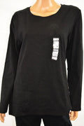 Style&Co Women's Long Sleeve Crew-Neck Stretch Black Solid T-Shirt Blouse Top M