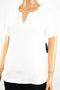 Karen Scott Women Short Sleeve Split Neck Cotton White Embellished Blouse Top S