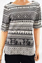 Karen Scott Women Elbow Sleeve Boat Neck Black Striped Printed Blouse Top M