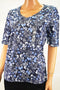 Karen Scott Women Short Sleeve V-Neck Blue Floral Print T-Shirt Blouse Top M