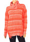 Kensie Women's Turtle Neck Orange Striped Fringed Knit Sweater Top S