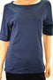 New Karen Scott Women's Cuffed Elbow-Sleeve Boat Neck Cotton Blue Blouse Top S