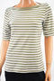 New Karen Scott Women's Elbow Sleeve Boat Neck Olive Green Striped Blouse Top XL