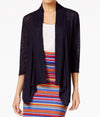 NY Collection Women Open Front Blue Draped Illusion Ribbed Cardigan Shrug Top S