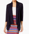 NY Collection Women Open Front Blue Draped Illusion Ribbed Cardigan Shrug Top S