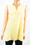 Charter Club Women Sleeveless Henley Buttoned Yellow 2-Pocket Tunic Blouse Top L