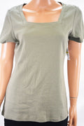 Karen Scott Women's Short-Sleeve Square-Neck Cotton Olive Green Blouse Top S