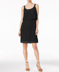 NY Collection Women's Sleeveless Black Solid Pleated Popover A-Line Dress L