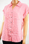 Style&Co Women's Cap Sleeve Pink Sun Wash 2-Pocket Button Down Denim Shirt Top S