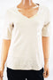 Karen Scott Women's Elbow Sleeve V-Neck Cotton Beige Buttoned Trim Blouse Top M