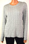 Charter Club Women Crew-Neck Metallic Gray Embellished Cable Knit Sweater Top L
