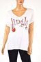 INC International Concepts Women's V-Neck White Jingle Graphic Blouse Top L