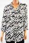 NY Collection Women Roll Tab Sleeve Black Chevron Print Button Down Shirt Top L