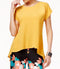 Cable&Gauge Women Split-Sleeve Stretch Yellow Crossover Asymmetric Blouse Top L