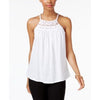Cable & Gauge Women's Cotton White Solid Crochet-Detail Halter Blouse Top M