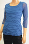 Alfani Women's Scoop Neck Sheer 3/4 Sleeves Blue Solid Tiered Mesh Blouse Top L