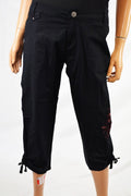 Style&co Women Stretch Black Mid Rise Embroidered Ruched Capri Cropped Pant 12