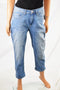 Lee Platinum Women Stretch Blue Easy Fit Mid Rise Capri Cropped Denim Jeans 8 M