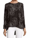 Vince Camuto Women's Long-Sleeve Black Floral Pleated-Back Hi-Lo Blouse Top XS