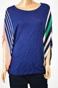 NY Collection Women's Dolman-Sleeves Blue Striped Poncho Sweater Blouse Top L